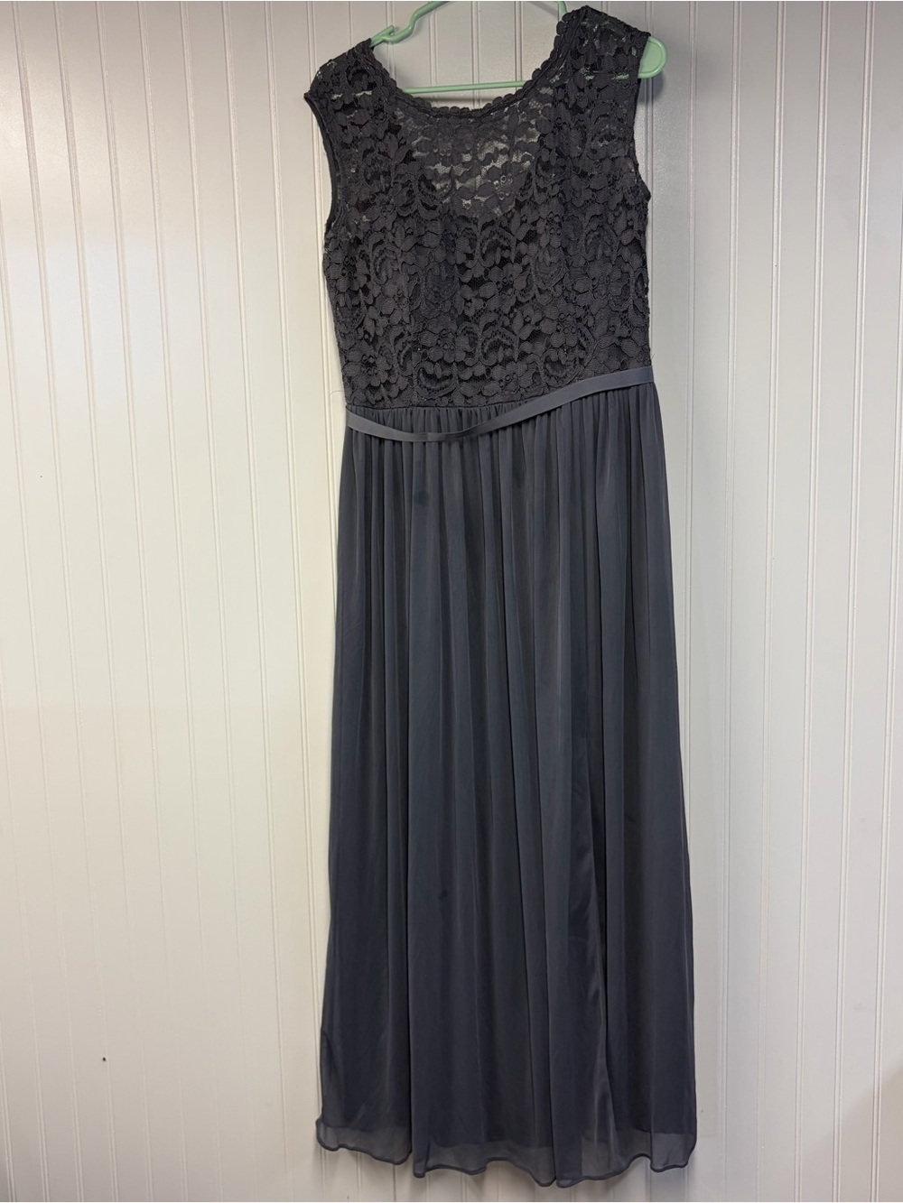 David’s Bridal Elegant Lace Bodice Maxi Dress in Pewter Size 14